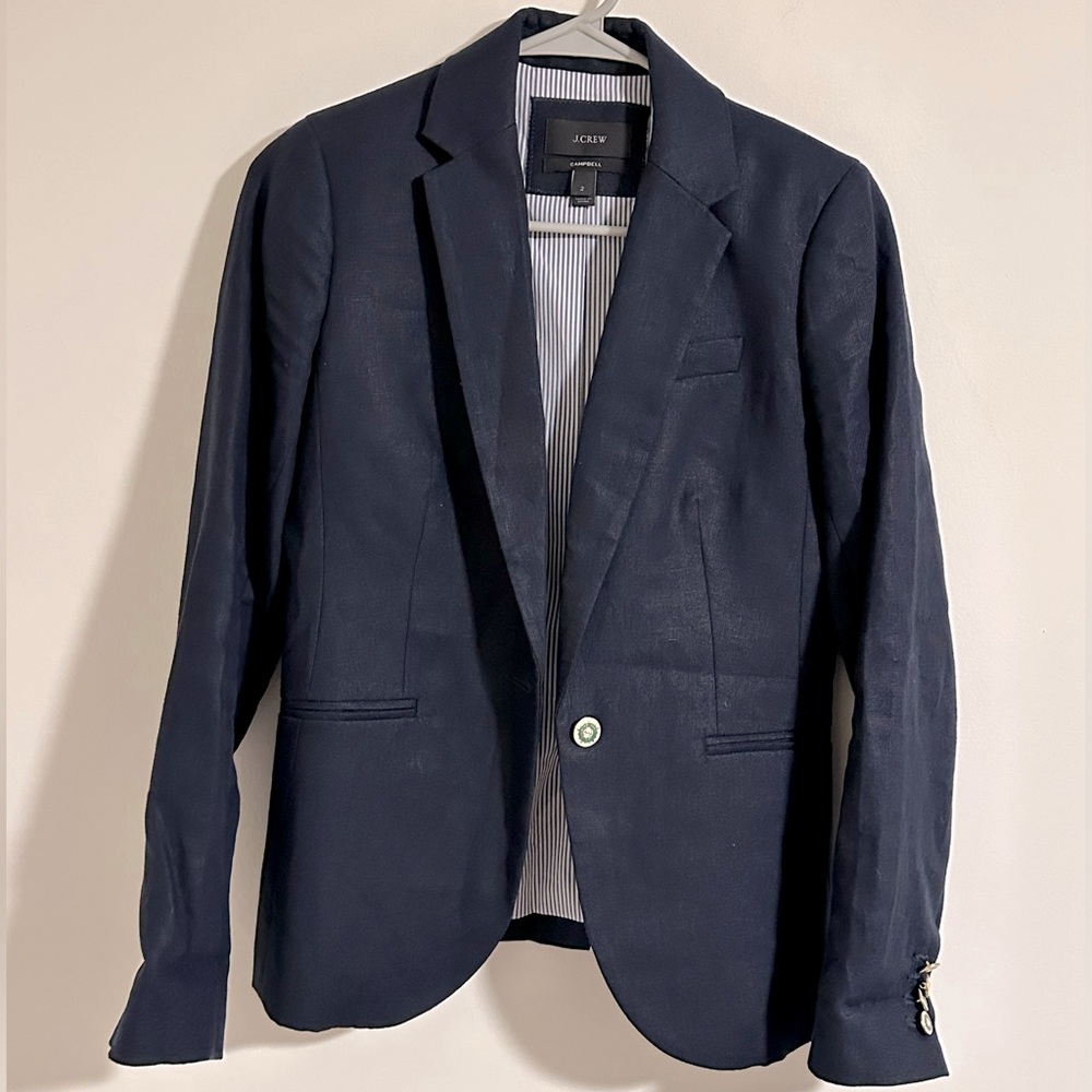 J. crew Campbell 100% linen navy button blazer 2